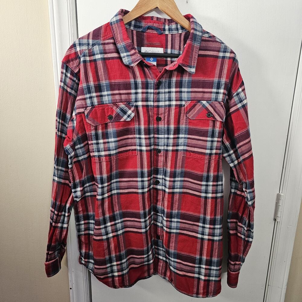 Columbia Omni Wick Mens Long Sleeve Red Plaid Button Down Shirt Size XXL Classic